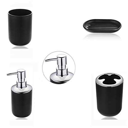 4pcs Bathroom Accessories Set, Toothbrush Holder Tooth Mug Soap Dish Liquid Bottle Bathroom Set Shower Countertop Vanity Organizer(Black) - color: Black