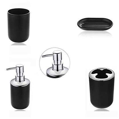 4pcs Bathroom Accessories Set, Toothbrush Holder Tooth Mug Soap Dish Liquid Bottle Bathroom Set Shower Countertop Vanity Organizer(Black) - color: Black