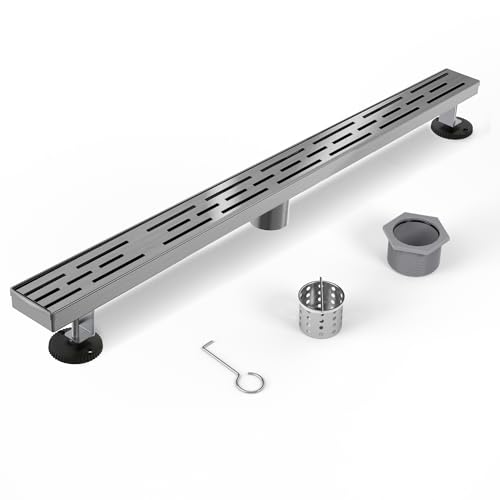 48 Inch Linear Shower Drain Stainless Steel, with Brick Pattern Grate | Brushed Nickel Shower Floor Drain, Rectangle Shower Drain, with Adjustable Feet, for Bathroom, Remodel Shower, Tile Floor - color: Brushed Nickel, size: 48 inch