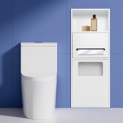 Recessed Stainless Steel Toilet Paper Holder, in-Wall Waterproof Bathroom Organizer with Trash Bin, Toilet Paper Toiletries Storage Rack 10.5 x 27 x 5.3 inches (White) - color: White