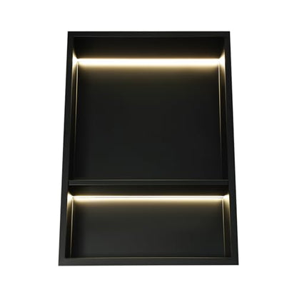 2-Tiers 12x24 Shower Niche with LED Light Strips, Matte Black Shower Niche Cabinet, Recessed Wall Cabinet, Stainless Steel Bathroom Shelf for Bathrooms, Kitchens, Toilets (12x18in) - size: 12x18in