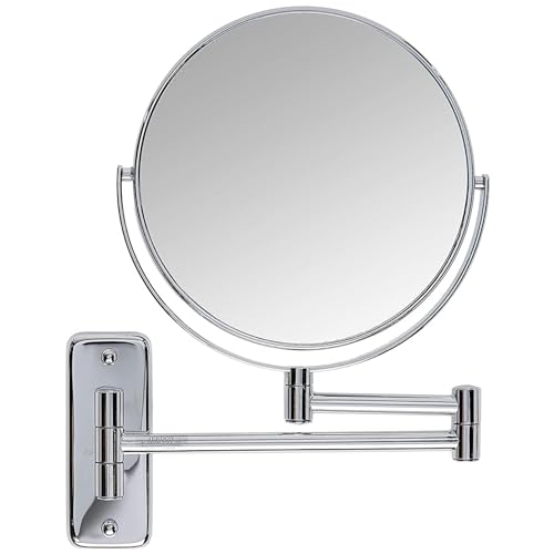 JERDON Wall-Mounted Makeup Mirror - 8X Magnification - Chrome - JP7808C | 8" Round Frame, 13.5" Wall Extension Arm - color: Chrome, size: 8X Magnification