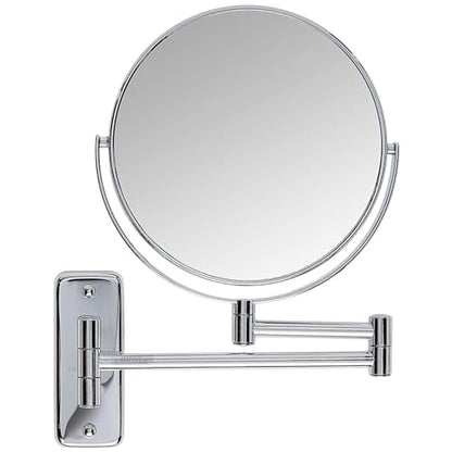 JERDON Wall-Mounted Makeup Mirror - 8X Magnification - Chrome - JP7808C | 8" Round Frame, 13.5" Wall Extension Arm - color: Chrome, size: 8X Magnification