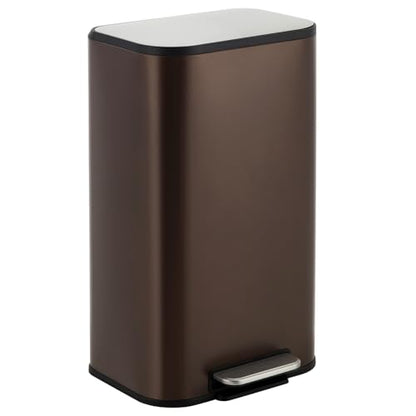 GarveeHome 8 Gal Kitchen Trash Can, Stainless Steel Garbage Can, Brown | Soft Close Lid, Hands-Free Foot Pedal, Removable Inner Bucket, Rectangular Step On Waste Bin for Home Office Living Room - color: Brown, size: 30 L