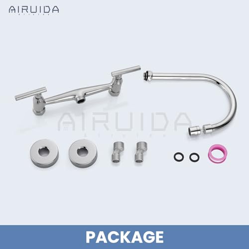 Airuida 8 Inch Center Chrome Polish Wall Mounted Kitchen Sink Faucet | 360° Degree Swivel Spout,Double Handle,Wall Mount Utility Sink Faucet - color: Chrome Polish