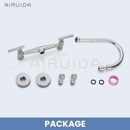 Airuida 8 Inch Center Chrome Polish Wall Mounted Kitchen Sink Faucet | 360° Degree Swivel Spout,Double Handle,Wall Mount Utility Sink Faucet - color: Chrome Polish