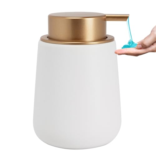 Soap Dispenser Ceramic with Easy-to-Press Pump Hand Lotion Liquid Dispenser for Shampoo Bathroom Kitchen 12 oz - color: Whitemattegold