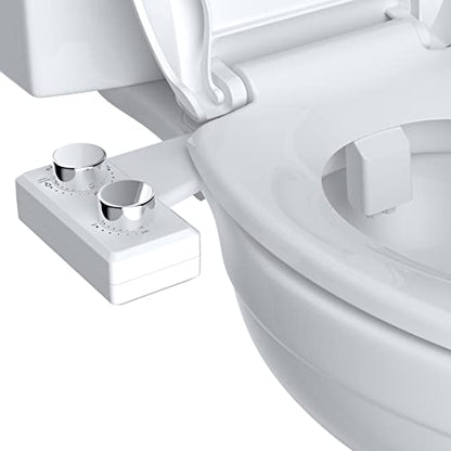 Hibbent Bidet Attachment for Toilet, Non-Electric Dual Nozzle for Frontal & Rear Wash, Adjustable Water Pressure Control, Fresh Water Bidet Toilet Seat, Self Cleaning Water Sprayer, White/Chrome - color: Chrome