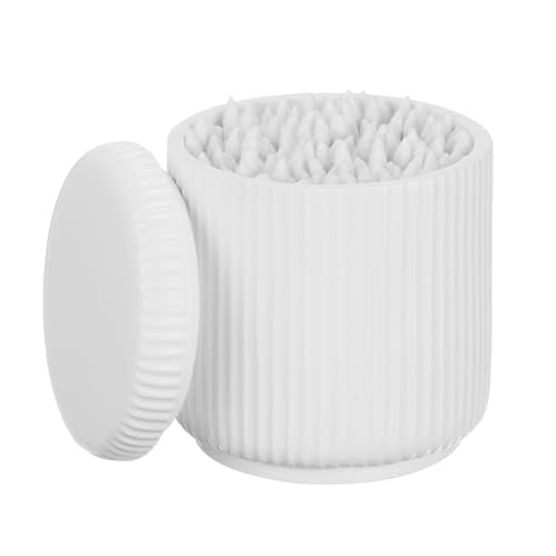 mDesign Fluted Resin 3-Piece Bathroom Vanity Countertop Accessories - Soap Dispenser, Tumbler Rinsing Cup, and Canister Holder Sets - Complete Modern Counter Aesthetic - Set of 3 - White