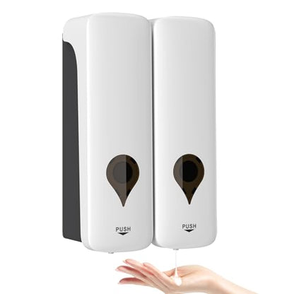 Shampoo and Conditioner Dispenser, 2 Chamber 2x300ml, Wall Mount, No Drill | Refillable Body Wash and Shower Soap Dispenser Set for Bathroom Hotel Kitchen Home - color: White 2-pack