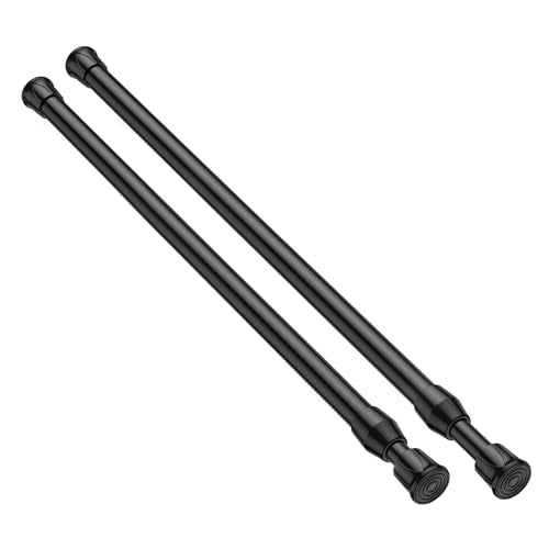 2 Pack Spring Tension Curtain Rod 17 to 28 Inch, DIY Small Curtain Rods No Drill for Window Cupboard Closet Kitchen Cabinets, Black - color: Black, size: 17" to 28"-2Pcs