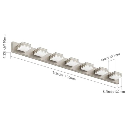 Ralbay 55inch Brushed Nickel Vanity Light for Bathroom 7-Light Metal Acrylic Modern LED Bathroom Light Fixtures - color: Brushed Nickel, size: 55 inch
