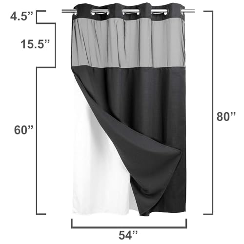 RiverDream Heavyweight Waffle No Hook Shower Curtain with Liner,Black,54x80 | Dotted Waffle,Snap-in Liner,Heavy Duty,Quick Dry,Mesh Top Window,With Bottom Magnets,Hotel-Grade,Washable,Stall Long Size - color: Black, size: 54"W x 80"L (Pack of 1)