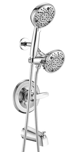 5" Dual Shower Faucet Compatible with 13/14 Series Tub Trim Kit, High Pressure Round Rain Shower Head& Handheld Set Faucet System (Valve& Catridge Not Inclued) - color: Chrome