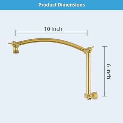 Hibbent All Metal 16'' Shower Head Extension Arm, Brushed Brass | Solid Brass Adjustable Shower Arm with Lock Joint, Flexible Height & Angle, Universal Connection Shower Head Extender - color: Brushed Brass, size: 16 Inch