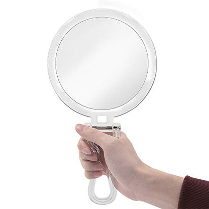 Cheftick Double Sided Hand Held Makeup Mirror, Adjustable Folding Handle | 1X & 7X Magnifying, Distortion-free & HD, Portable, Transparent & Round (6") Handheld Mirror for Women & Men, Makeup, Shaving