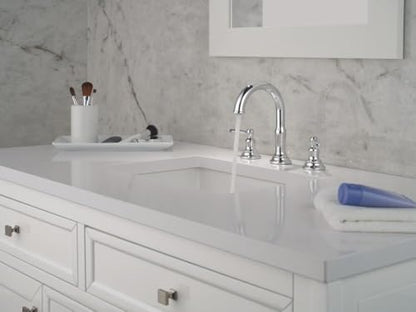 Delta Roe Chrome Bathroom Faucet 3 Hole, 8 Inch Widespread Bathroom Sink Faucet for Vanity, Push-Pop Drain Assembly, Chrome 35985LF - color: Chrome