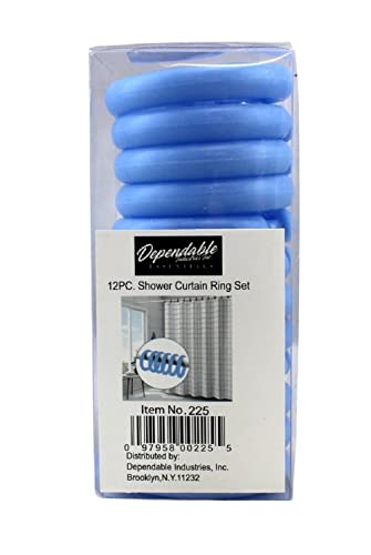 12 Piece Plastic Basic Locking Round Hook Easy Gliding Shower Curtain Rings Fits All Standard Size Shower Rods (Blue) - color: Blue