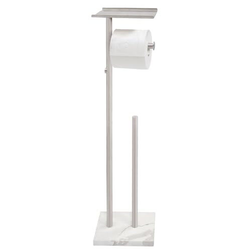 GZILA Toilet Paper Holder Stand with Shelf, Marble Base Heavy Free Standing Toilet Paper Double Roll Holders SUS304 Stainless Steel Brushed Nickel, Storages 4 Reserve Rolls Dispenser - color: Brushed Nickel - 2 Dispensers