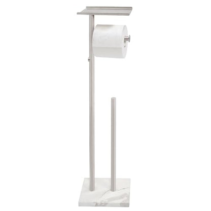 GZILA Toilet Paper Holder Stand with Shelf, Marble Base Heavy Free Standing Toilet Paper Double Roll Holders SUS304 Stainless Steel Brushed Nickel, Storages 4 Reserve Rolls Dispenser - color: Brushed Nickel - 2 Dispensers