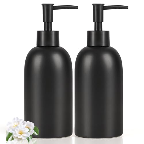 Natheeph Soap Dispenser Fill Dish Soap Hand Soap for Bathroom (2PC Black) | 14OZ, Great for Bathroom/Kitchen Sink, Ceramic Soap Pump Dispenser, Refillable Shampoo, Detergent, Lotion, Shower Gel - color: 2pc Black