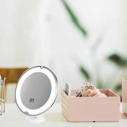 INOOMP 10x Lighted Rotating Makeup Mirror with Suction Cup, 360-degree LED Magnifying Cosmetic Mirror for Home Vanity and Travel Use