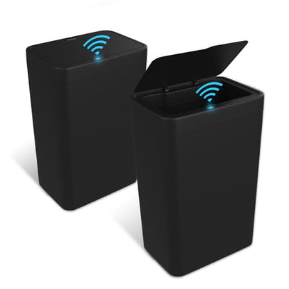 Naisu 2 Pack 4 Gal Bathroom Trash Can with Lid,Automatic Garbage Can with Touchless and Sealed Design,Slim Motion Sensor Waterproof Plastic Trash Bin Suitable for Bedrooms,Bathrooms,Kitchens,（Black） - color: Black