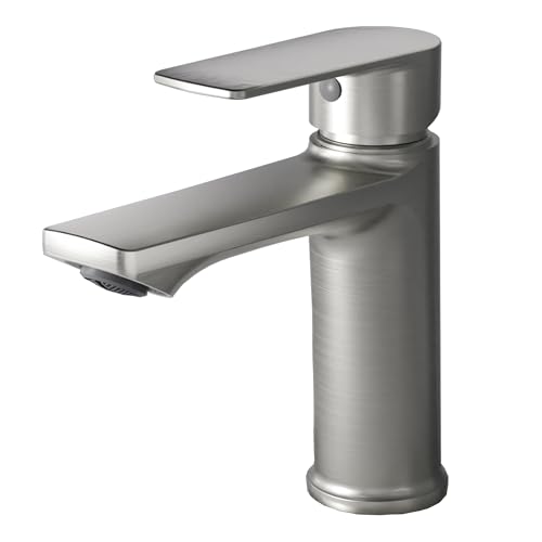BELZ Nickel Bathroom Faucet, Lead-Free Single Hole Sink Faucet for Vanity | NSF372 Certified, Anti-peeling PVD Nickel Finish, Water-saving & Anti-splash, Single Handle Modern Design with Hot/Cold Hoses - color: Brushed Nickel