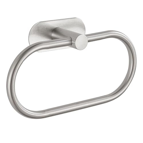 Towel Bar/Bath Towel Ring, Self Adhesive Hand Towel Ring for Bathroom, Stainless Steel Sticky Hand Towel Holder, No Drilling Modern Round Towel Hanger Wall Mounted (Brushed Nickel) - color: Brushed Nickel