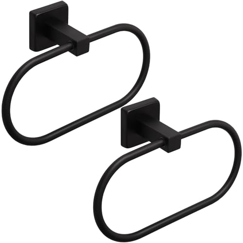 TocTen 2 Pieces Towel Ring/Hand Towel Rack - Thicken SUS304 Stainless Steel Bathroom Hand Towel Holder Heavy Duty Unique Oval Hand Towel Hanger Wall Mounted for Bathroom Kitchen Sink（Matte Black） - color: Matte Black, size: 7.88 Inch without Shelf (2 Pack