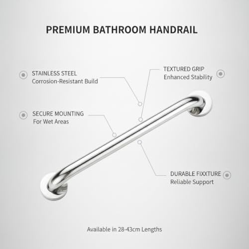 Stainless Steel Bathroom Grab Bar, Silver Textured Grip Handrail for Shower and Bathtub, Durable Wall Mount Rail - size: 16.93 x 0.98 x 2.95 in