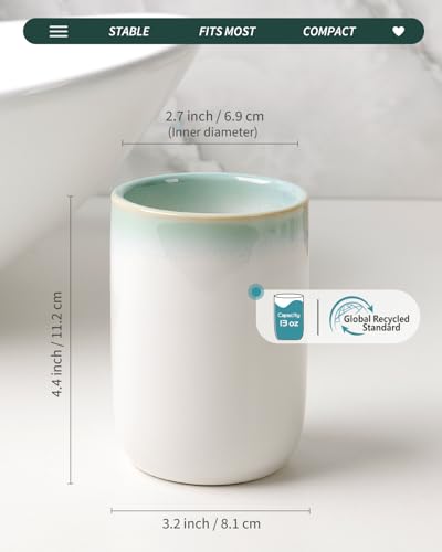 BosilunLife Ceramic Toothbrush Holder - 12oz Bathroom Toothbrush Holder Tooth Brush Holders Tumbler Cups Reusable Toothbrush Mouthwash Cup Small Toothbrush and Toothpaste Holder, White with Blue-Green - color: White With Blue-green-cyl, size: cylinder