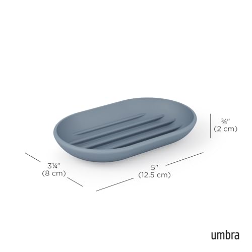Umbra Touch Soap Dish, Plastic Soap Holder with Drainage, Slate Blue | Rounded edges, raised ridges for drying, easy to clean, bathroom sink or counter - color: Slate Blue