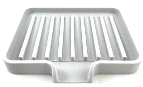 Silicone Soap Dish Tray and Sponge Holder with Drain Chute, Rectangular, Kitchen and Bathroom Sink Organizer (Light Grey, 5.2"x4" (Set of 2), 7.2 Ounces) - color: Light Grey, size: (SM) 5.2"x4" (2pcs)