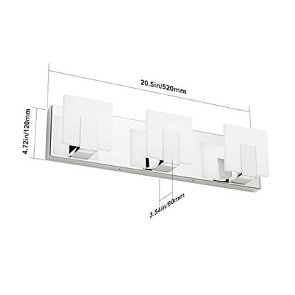 Aipsun 3 Lights Dimmable Modern LED Vanity Light for Bathroom Frosted White Acrylic Chrome Up and Down Bathroom Wall Light Fixtures Over Mirror(White Light 6000K) - size: 3 Lights