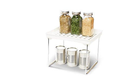 madesmart Classic Stacking Shelf, White | non slip feet, rounded corners, vertical space, stackable design, stable platform, spices cans jars, woman owned - size: Small
