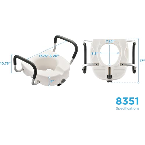 NOVA Toilet Seat Riser with Arms – Adds 5” Height, Raised Toilet Seat with ON/Off Front Lock, Adjustable & Removable Padded Arms (17.75”–20”), 300 lb Capacity, Safety Aid for Seniors - style: With Arm