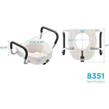 NOVA Toilet Seat Riser with Arms – Adds 5” Height, Raised Toilet Seat with ON/Off Front Lock, Adjustable & Removable Padded Arms (17.75”–20”), 300 lb Capacity, Safety Aid for Seniors - style: With Arm