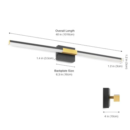 SOLFART Bathroom Light Fixtures 40-Inch: Black and Gold 5CCT Dimmable Vanity Lights for Bathroom, Solid Frosted Acrylic, Built-in Dimmer, 360 Degree Rotation, ETL IP44 - color: Black Gold-5CCT, 5-Step Brightness Control, size: 40 inch