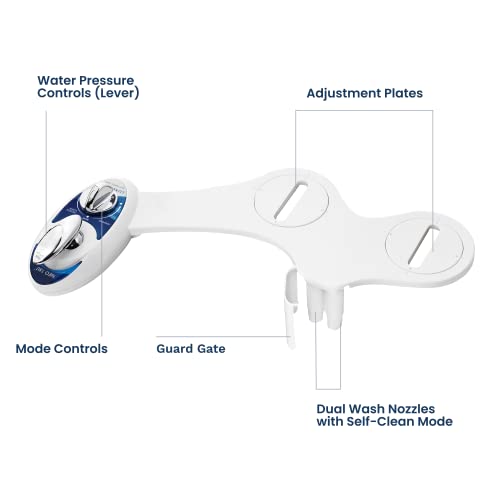 LUXE Bidet NEO 180 - Non-Electric Bidet Attachment for Toilet Seat, Blue | Dual Nozzle, Self-Cleaning, Adjustable Water Pressure, Rear & Feminine Wash, with Lever Control - color: Blue