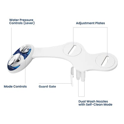 LUXE Bidet NEO 180 - Non-Electric Bidet Attachment for Toilet Seat, Blue | Dual Nozzle, Self-Cleaning, Adjustable Water Pressure, Rear & Feminine Wash, with Lever Control - color: Blue