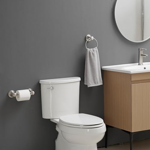 RUMOSE Pivoting Toilet Paper Holder and Hand Towel Ring, Brushed Nickel | Wall Mount, Bathroom Hardware Accessories 2 PCS Set, Toilet Tissue Roll Holder & Towel Hanger, Rustproof, Stainless Steel - color: Brushed Nickel
