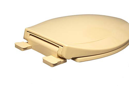 2Q1E6-53 Builder Grade Slow Close Plastic Toilet Seat with Vari Adjust Lok-Down R'N'C Hinge and Quik-Lok Mounting Hardware, Elongated, Gold - color: Gold, style: Elongated