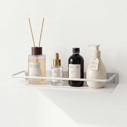 RFOUO 16 Inch Small Metal Wall Shelf with Guard Rail,White,1 Pack | Small Bathroom Shelf, Wall Mounted, Aluminum Floating Shelf, For Toothbrush Perfume Spice,Bathroom Bedroom Kitchen - color: White, size: 16Inch