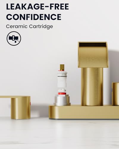 gotonovo 4’’ Centerset Bathroom Sink Faucet Waterfall Brushed Gold | SUS304 Bathroom Faucet,2.17’’ Wide Spout,24’’ cUPC Water Line,Pop up Drain,2 Handle,Basin,Vanity,RV,Lavatory 2 or 3 Hole Sink - color: Gold