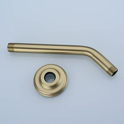 9 Inch Brushed Gold Shower Arm and Flange Head Extension Pipe | Angled Stainless Steel Wall Mounted Extension, Bathroom Gooseneck Curved Shower Neck - color: Brushed Gold, style: 9 inch