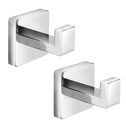 Heavy Duty Stainless Steel Towel Hooks, Wall Mounted Square Robe Hooks for Bathroom, Kitchen, Bedroom, Hotel Chrome Polished 2 Pack - color: Chrome Polished