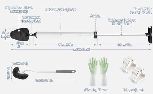 Toilet Plunger & Bathroom Plunger, Toilet Brush and Plunger Set - Powerful Air air Plunger & Toilet Auger, High Pressure Toilet Clog Tool for Sinks, Floor Drains & Clogged Pipes