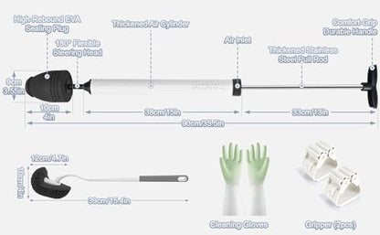 Toilet Plunger & Bathroom Plunger, Toilet Brush and Plunger Set - Powerful Air air Plunger & Toilet Auger, High Pressure Toilet Clog Tool for Sinks, Floor Drains & Clogged Pipes