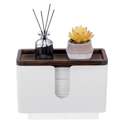 MyGift Deluxe Modern Matte White Metal Folded Commercial Paper Towel Holder with Rustic Burnt Solid Wood Tray Lid, Wall Mounted Trifold Multifold Z Fold Disposable Napkin Dispenser - color: White